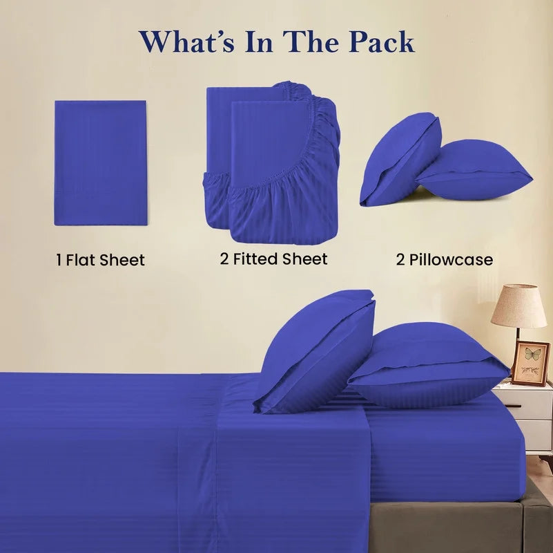 5-Piece Split Queen Sheet Set, 800 Thread Count, 100% Egyptian Cotton, Color Aqua Blue Stripe Pattern, Fits 16-Inch Deep Mattresses