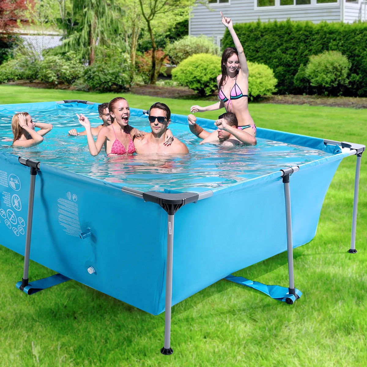 10FT Large Swimming Pool Framed Rectangle Above Ground Durable Easy to Assemble for Endless Water Play