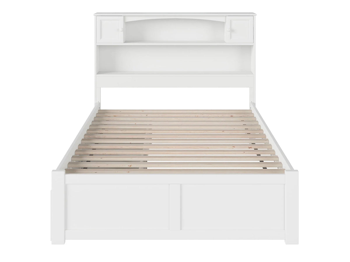 AFI Newport Full Solid Wood Platform Bed with Footboard & 2 Storage Drawers in White
