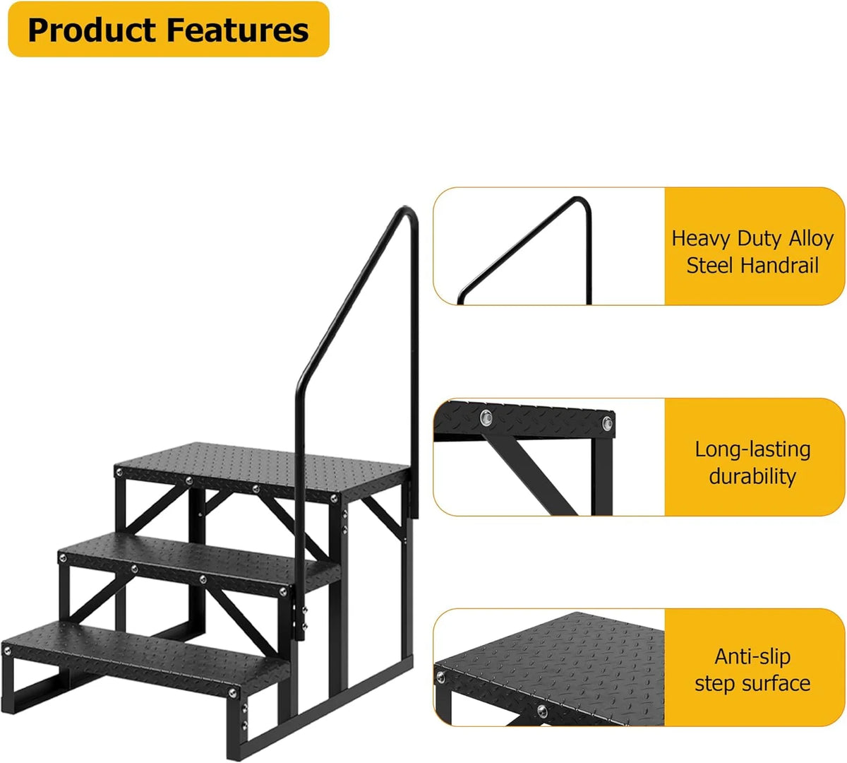 Garvee 3 Steps Anti-Slip RV Steps, 26.7 in x 47.9 in, Alloy Steel