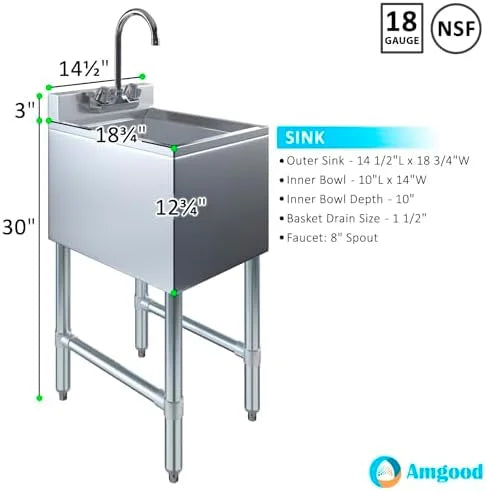 Stainless Steel Single One Compartment Under Bar Sink with Faucet