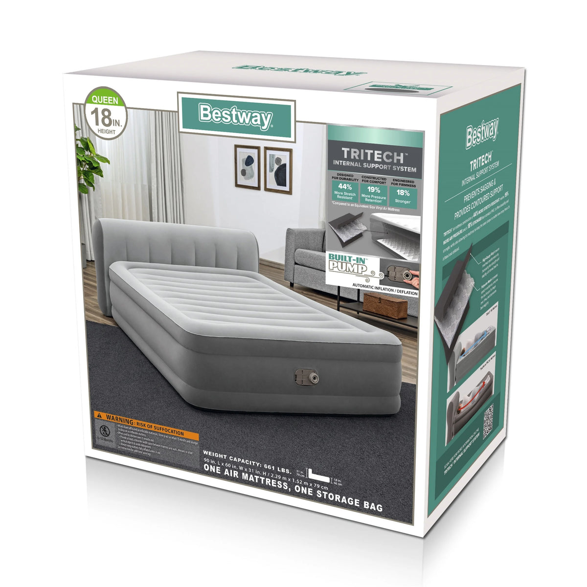 Headboard 18" Queen Air Mattress with Built-in Pump