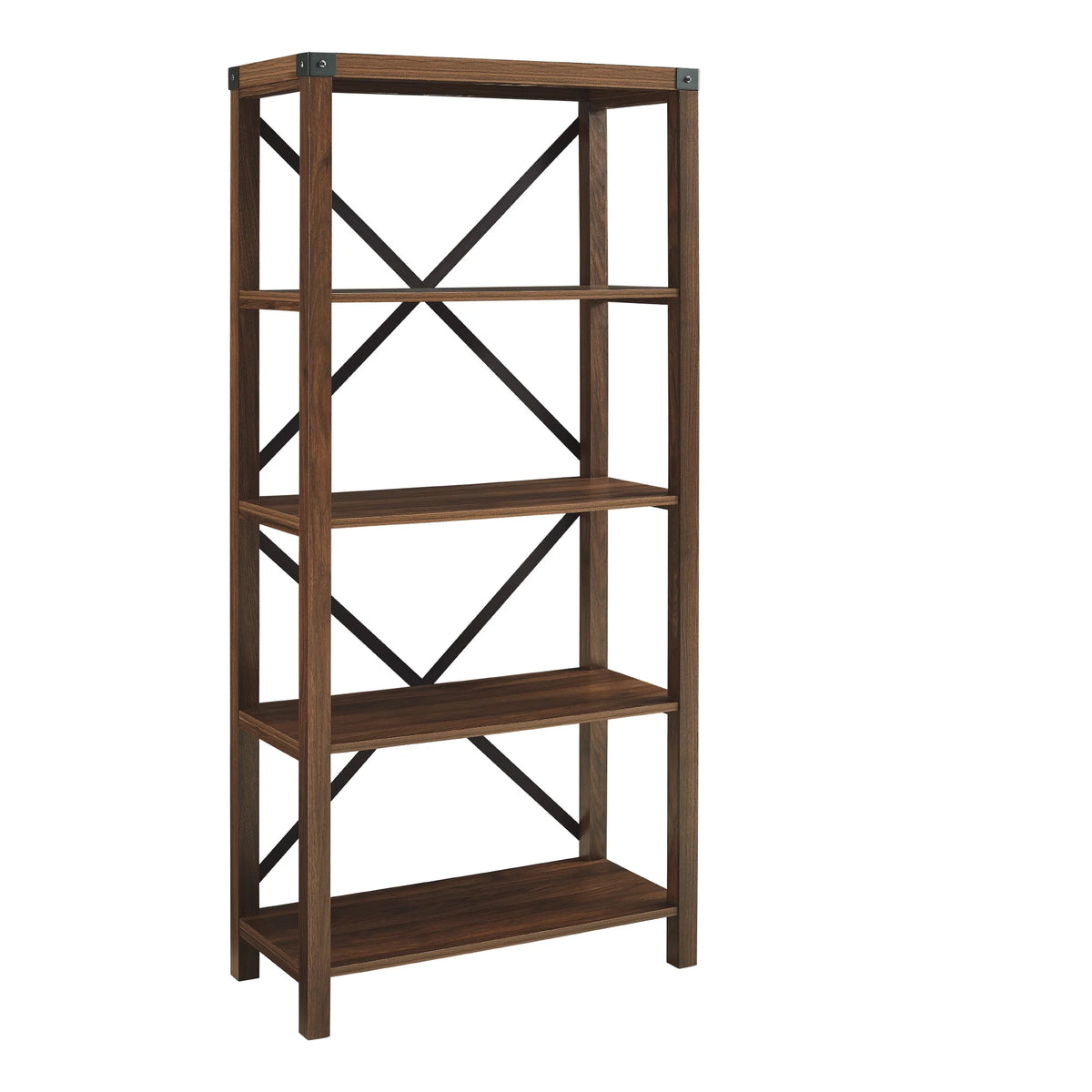 Walker Edison Rustic Industrial 4-Shelf Bookcase, Dark Walnut