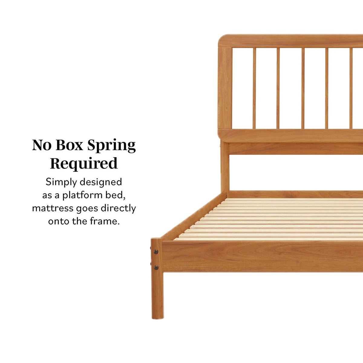 Walker Edison Mid-Century Modern Slatted Solid Wood Queen Bedframe, Natural Pine