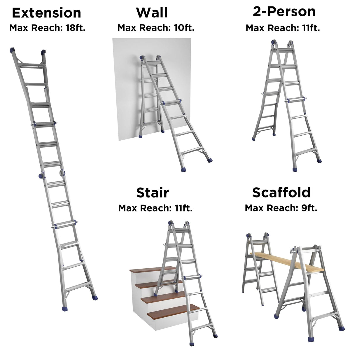 COSCO 18ft Reach Height Aluminum Multi-Position Ladder ,300 lb. Load Capacity Type IA Duty Rating