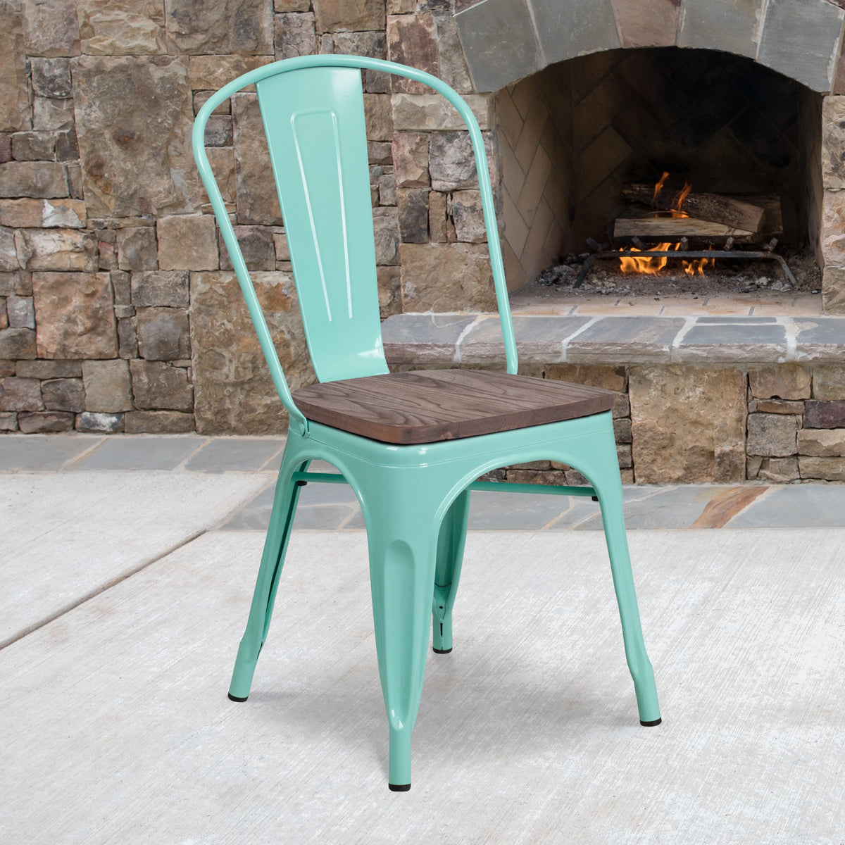 Flash Furniture Copper Metal Stackable Chair with Wood Seat
