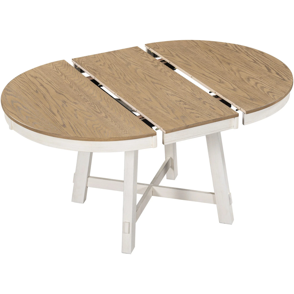 Bellemave 5-Piece Round Dining Table Set, Wood Farmhouse Extendable Dining Table and 4 Upholstered Dining Chairs, Kitchen Dining Table Set for 4 ��Antique White��
