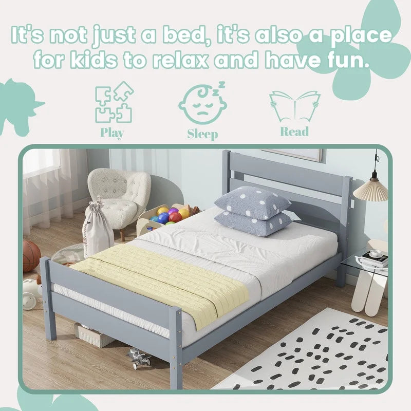 Duxelifin Wood Twin Bed Frame with Rails, Twin Size Low Platform Bed with Headboard and Footboard, Low Twin Bed Frame for Girls & Boys, White