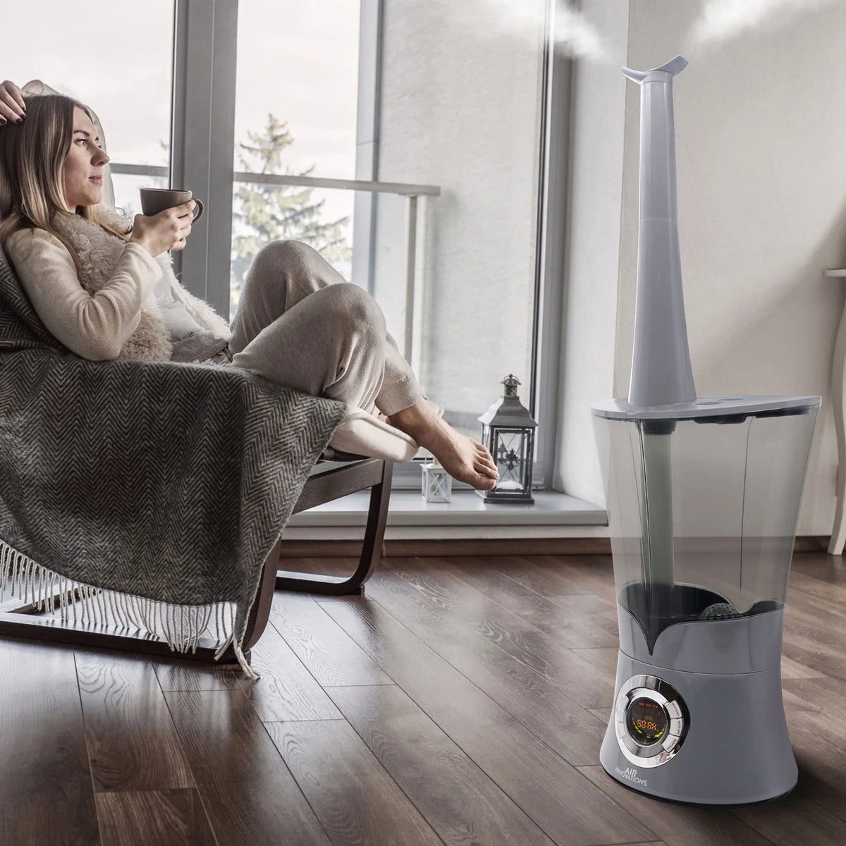 Air Innovations 700sq ft Ultrasonic Cool Mist Top Fill Humidifier, Platinum