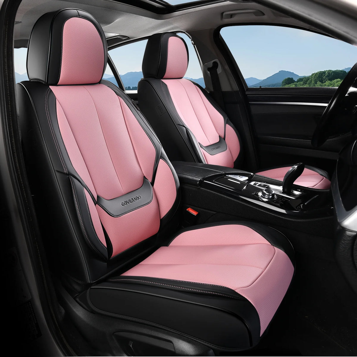 Coverado Black Front Car Seat Covers, Stylish Waterproof Premium Leather Automotive Seat Protectors, Airbag Compatible Auto Interior Accessories Universal Fit for Most Cars SUV Pick-up Trucks