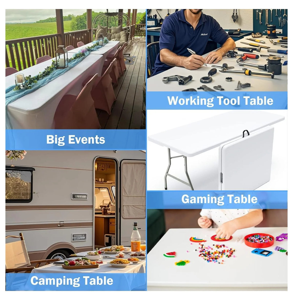6FT Folding Table, 30x72 Inch Heavy Duty Portable Table with Handle