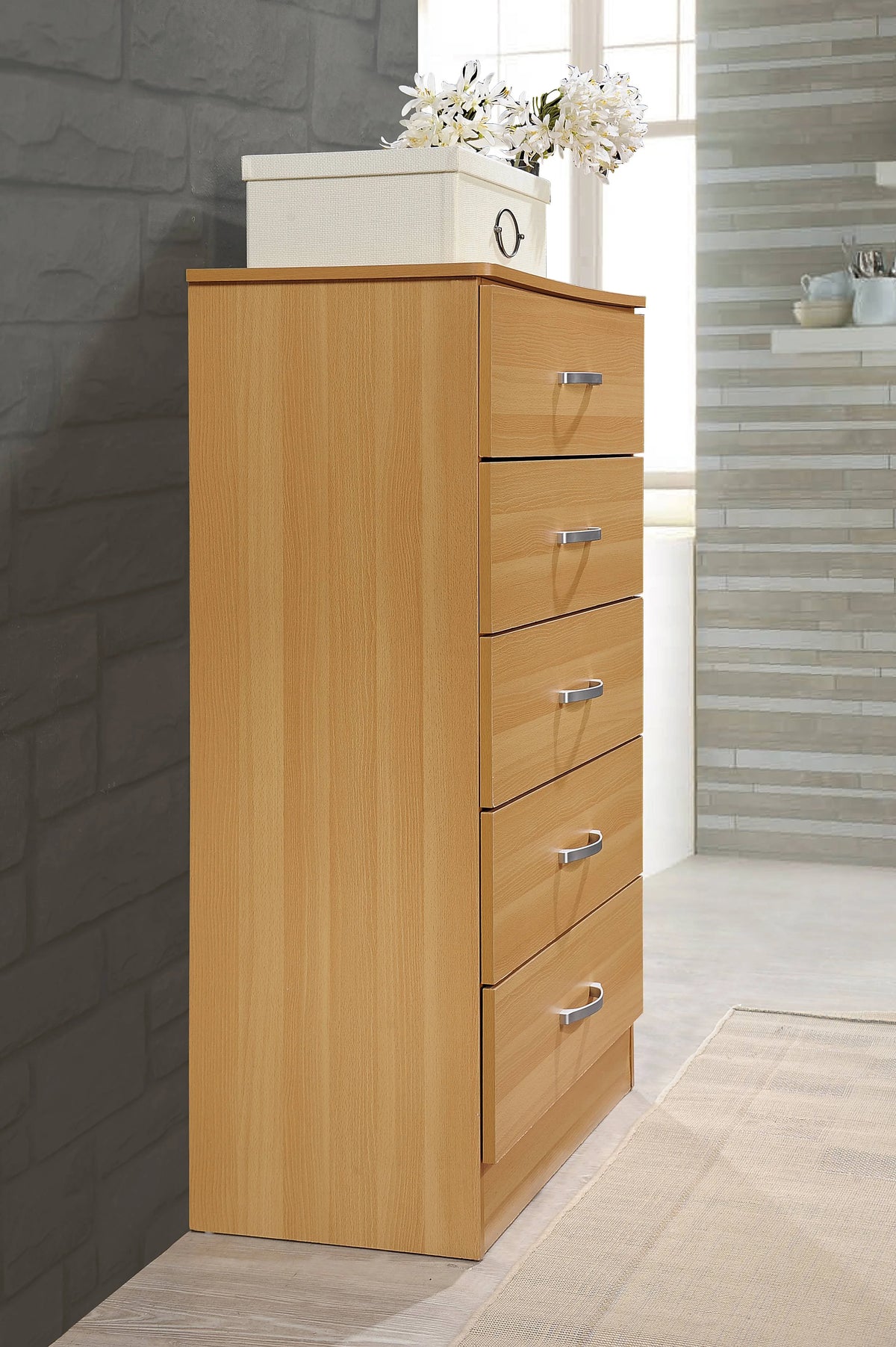 Hodedah 5 - Drawer Chest, Brown, Wood