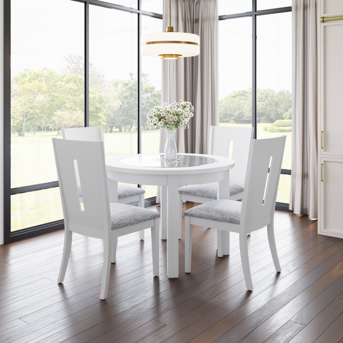 Jofran Urban Icon Contemporary 42" Round Five-Piece Dining Set with Upholstered Chairs