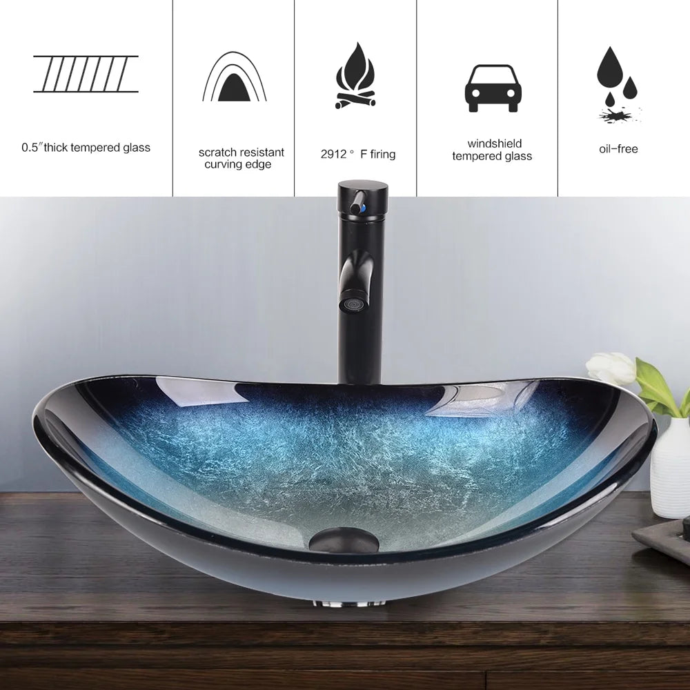 FULLWATT Bathroom Ceramic Sink Vanity Vessel Basin Porcelain Faucet Drain Combo Rectangle,White