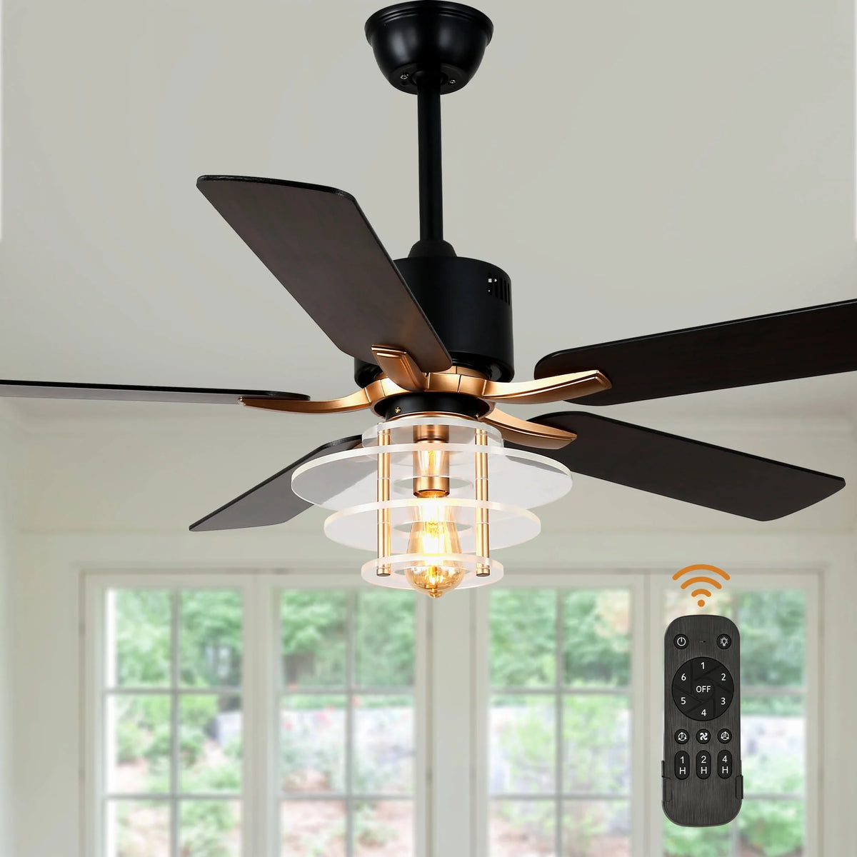Bella Depot 52" Modern Black Ceiling Fan 6-Speed Reversible with Light and Remote Control