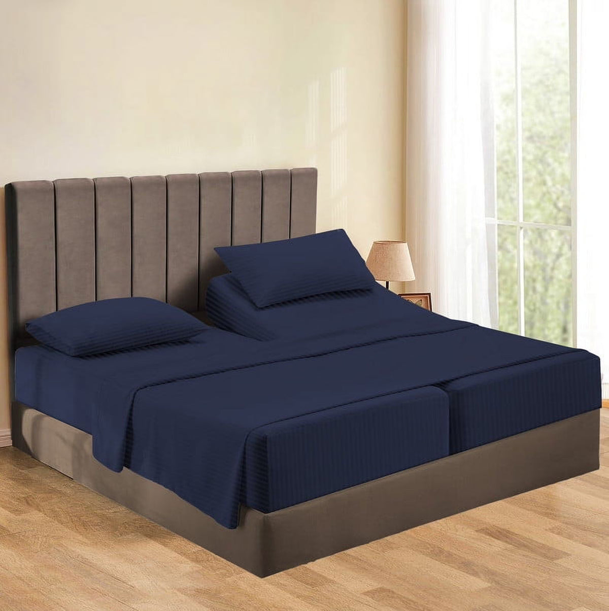 5-Piece Split Queen Sheet Set, 800 Thread Count, 100% Egyptian Cotton, Color Aqua Blue Stripe Pattern, Fits 16-Inch Deep Mattresses