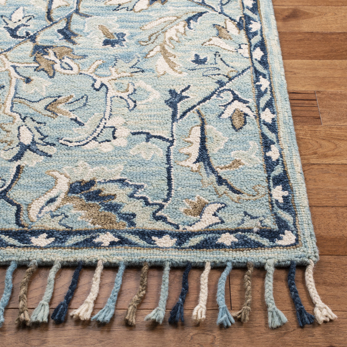 SAFAVIEH Blossom Frona Floral Wool Runner Rug, Blue/Ivory, 2'3" x 14'