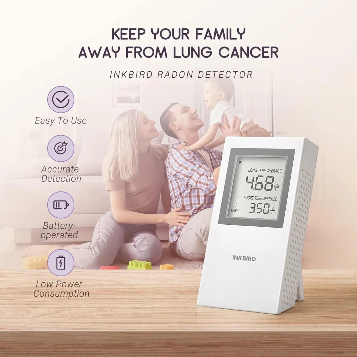 Inkird Home Radon Detector, Portable Radon Meter, Short-Term and Long-Term Accurate  Monitoring 2-Year Battery,White