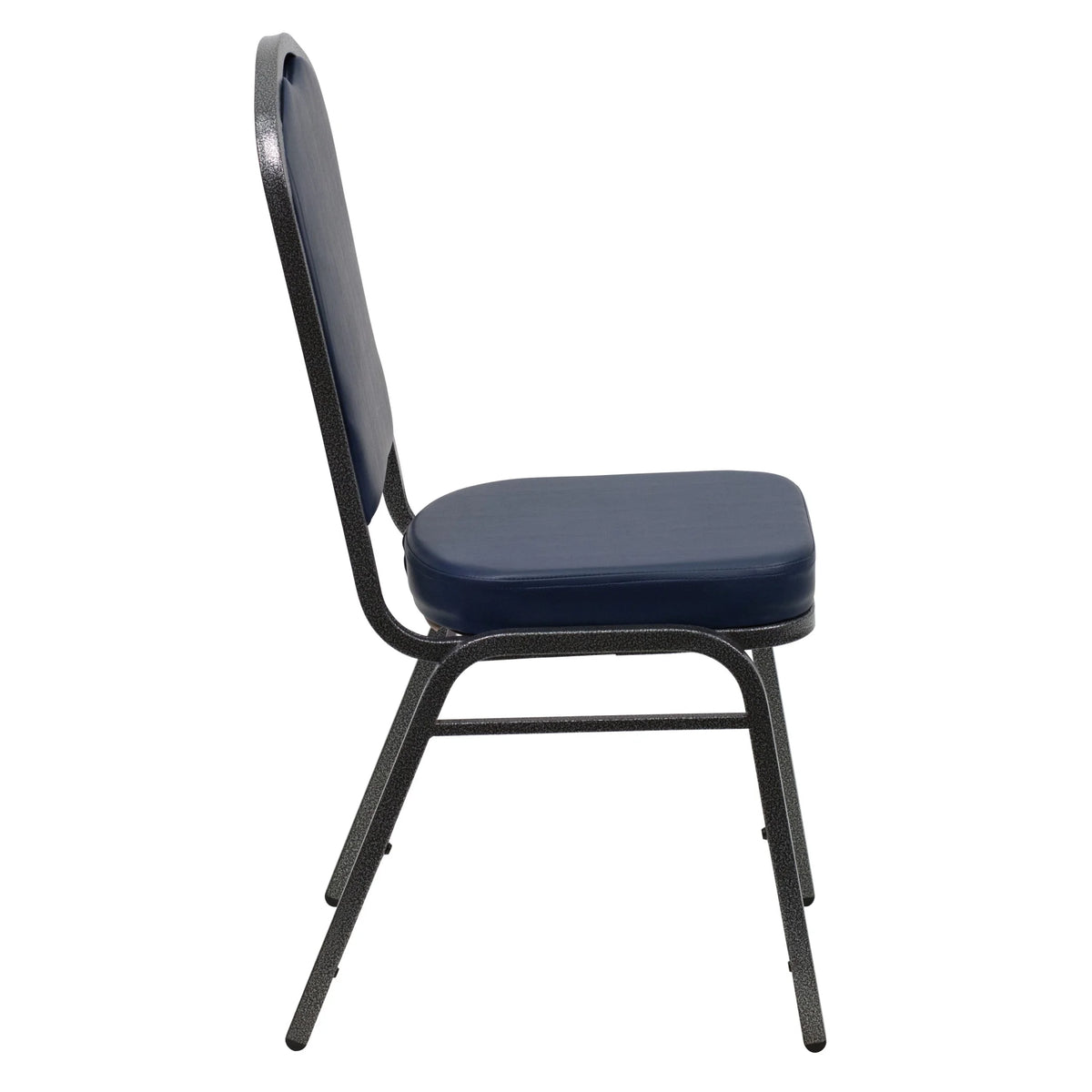 Emma + Oliver 4 Pack Crown Back Stacking Banquet Chair in Navy Vinyl - Silver Vein Frame