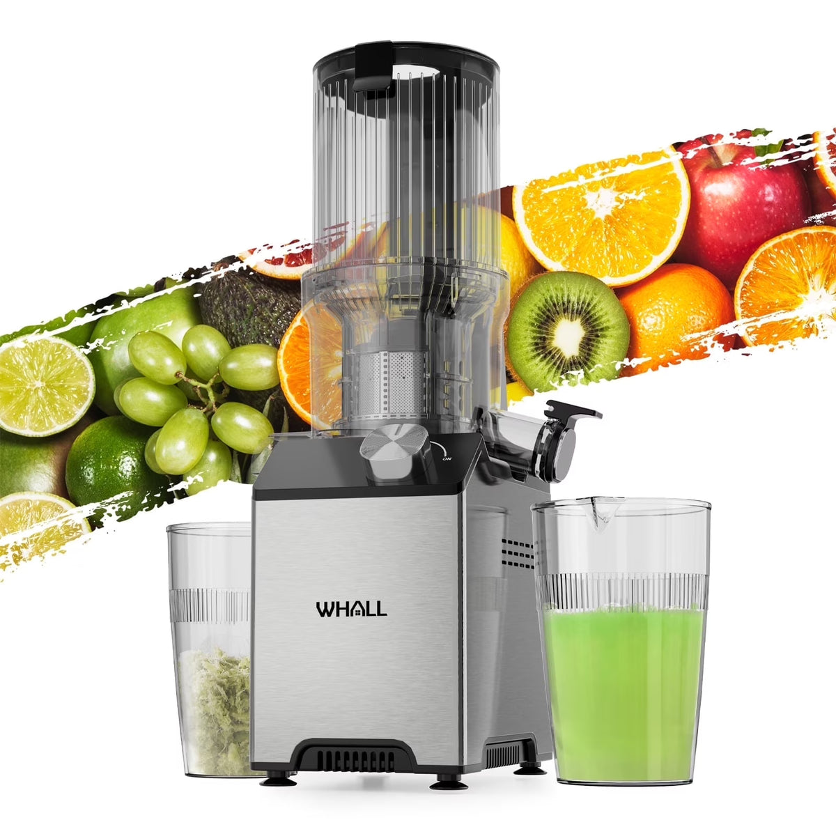 Whall Cold Press Juicer Machine, Slow Masticating Machines with 4" Extra Large Feed Chute, Reverse Function, Soft & Hard Models 180W