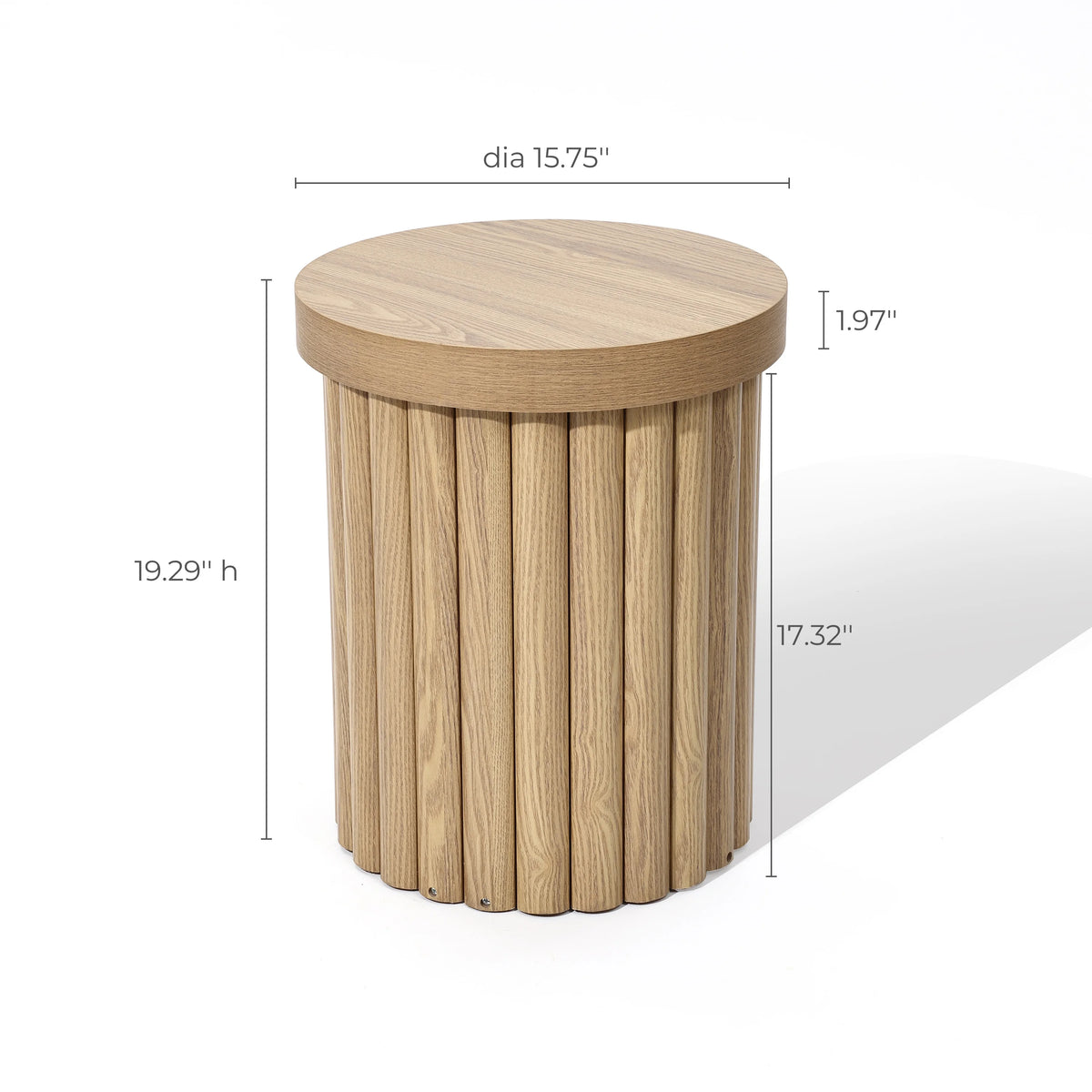 LuxenHome Wood Round Side Table, 19" Fluted End Table for Small Spaces, Mid Century Modern Wooden Accent Tables, Small Bedside Table, Couch Side Table, Nightstand for Living Room Bedroom Couch