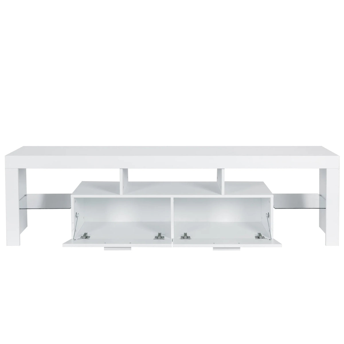 UHOMEPRO TV Stand for TV up to 70", Living Room Entertainment Center with RGB LED Lights and Storage Shelves Furniture, White High Gloss TV Cabinet Console Table