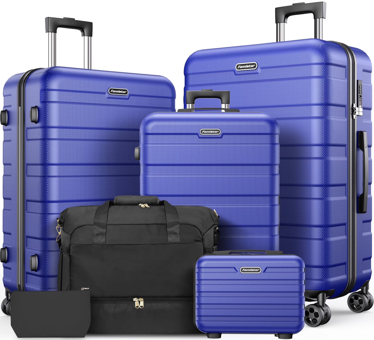 11Pcs Luggage Sets, ABS Hardshell Suitcase w/ Dual 360° Spinner Wheels & TSA Lock, Lightweight Durable Hardside Carry on Luggage for Travel, Deep Black