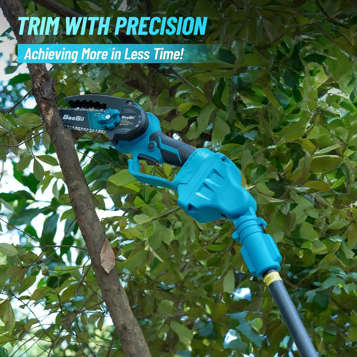 Seesii 2-in-1 Cordless Pole Saw, 6 Inch Brushless Pole Chainsaws Mini Handheld Chainsaw with 2x 4.0Ah 21V Batteries, 2x Chains, Auto Oiler, 16FT MAX Extension Pole for Tree Trimming