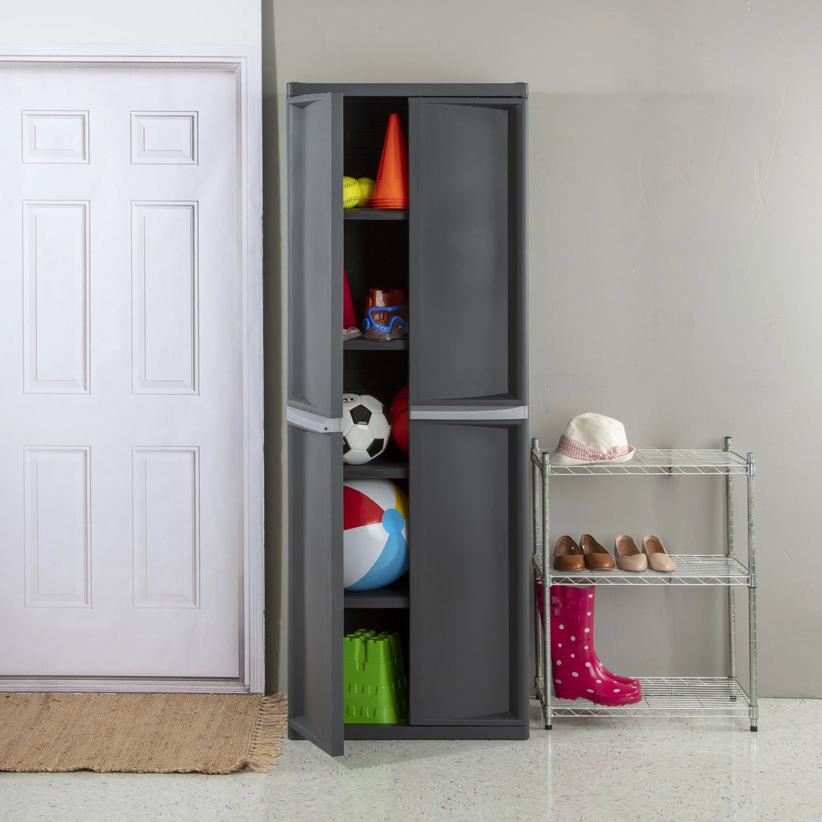 Sterilite 4 Shelf Cabinet Plastic, Flat Gray