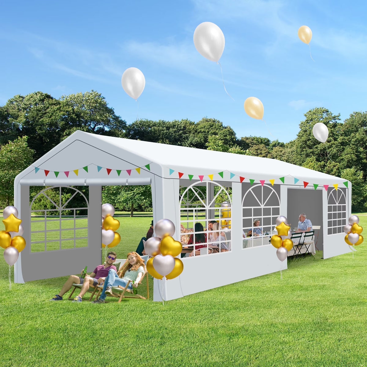 Gartooo 20'x20' Heavy Duty Party Tent, Outdoor Wedding Party Tent with Removable Sidewalls, Outdoor Canopy for Events