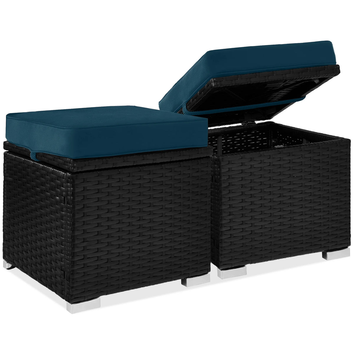 Best Choice Products Set of 2 Wicker Ottomans, Multipurpose Furniture w/ Removable Cushions - Brown/Beige