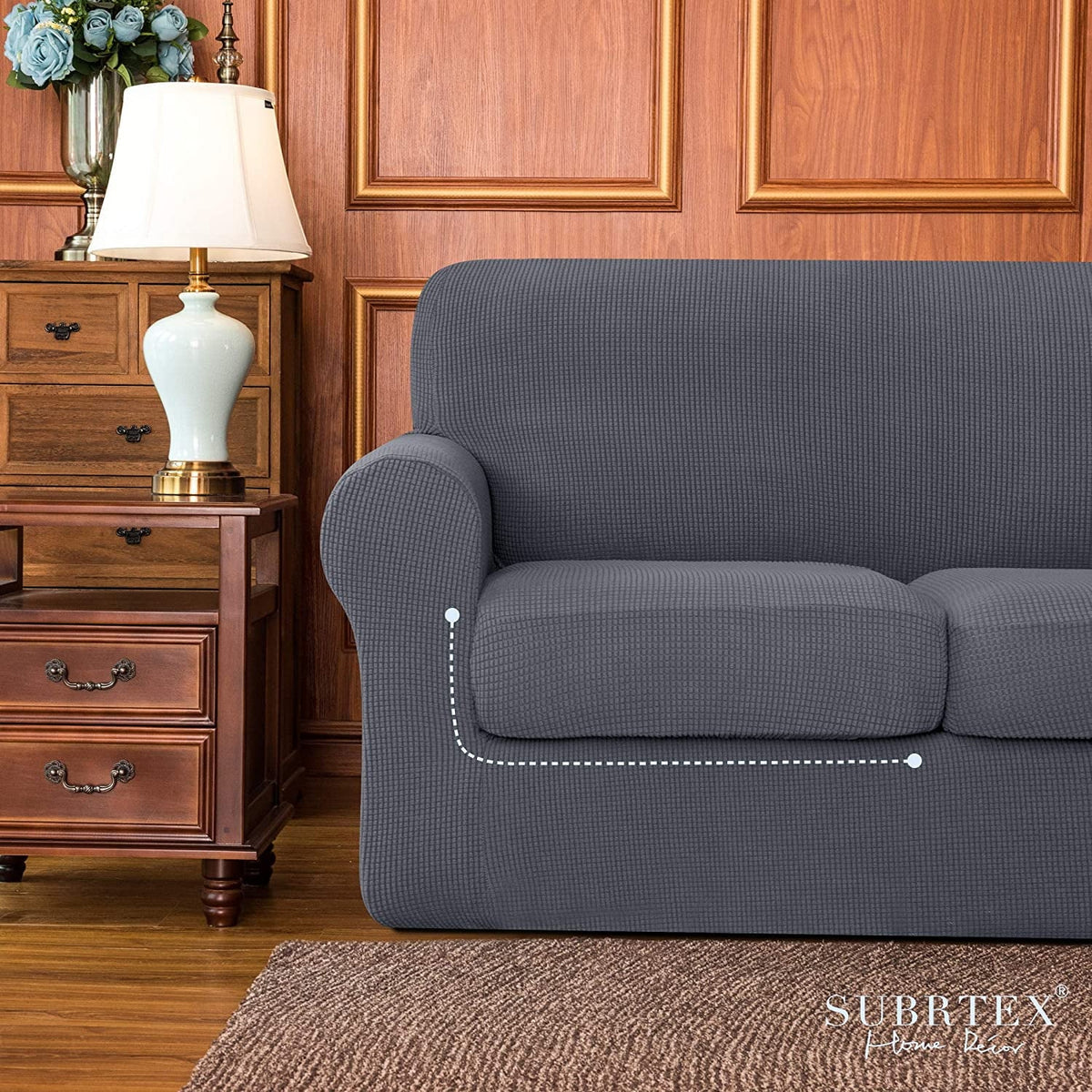 Subrtex 3-Piece High Spandex Textured Grid Sofa Slipcover, Separate Cushion Cover(Gray, Loveseat)