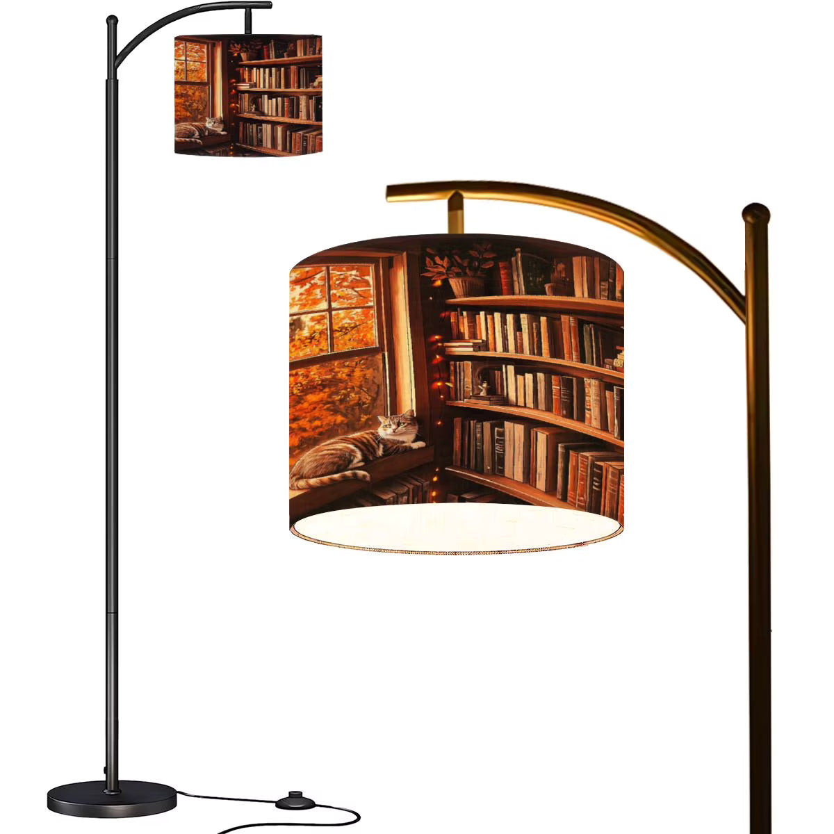 Arc Floor Lamps Surreal Bookshelf Dreamlike Sky Art Print Modern LED Adjustable Lampshade Standing Light for Living Room Reading Bedroom Office