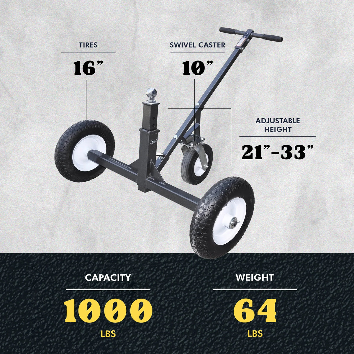 Tow Tuff Adjustable Heavy Duty 800 Pound Capacity Portable Trailer Dolly