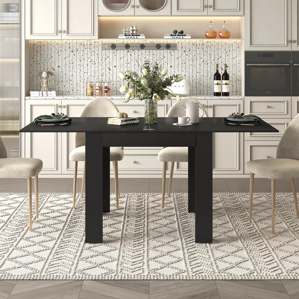 ZAFLY Extendable Dinning Table Set for 2/4/6, Modern Folding Desk, Rectangular Dinning Furniture, Space Saving Dining Table for Kitchen/Small Spaces -White