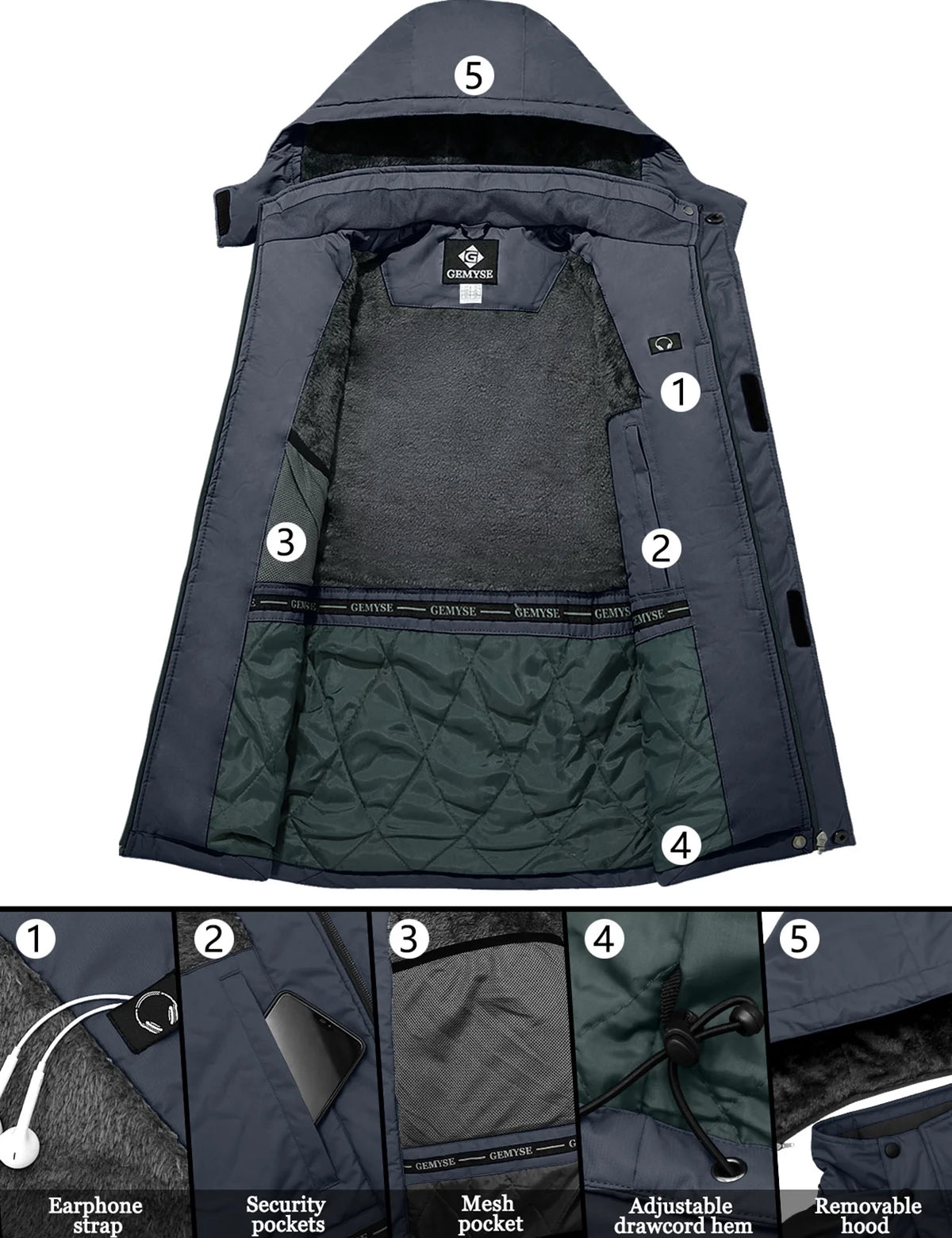GEMYSE Mens Mountain Ski Snow Jacket Waterproof Windbreaker for Winter Rain(Graphite Grey, XL)