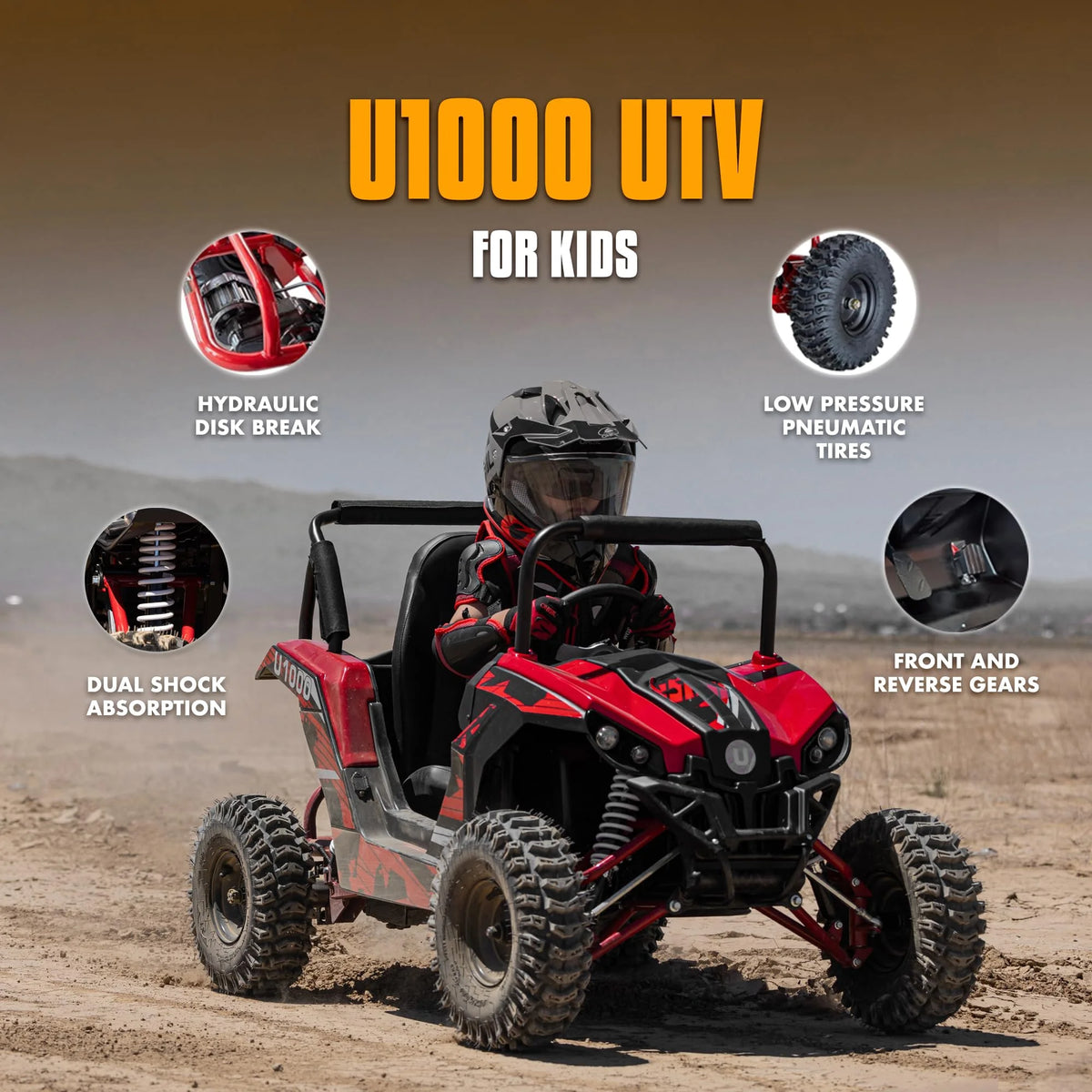 UTV Ride on Car (Large), 48V Shock Absorber Electric Vehicles with Disk Brake, Gear Switch, Steel Frame, Off-Road Tire, Flexible Seat Belt and Seat, Three-Speed Parental Limit-Lock Function