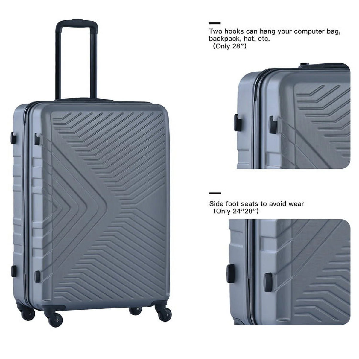 3 Piece Luggage Sets, ABS Lightweight Suitcase(20/24/28), Carry on Hard-Shell Luggage with 2 Hooks, Telescopic Handle, Spinner Wheels and TSA Lock, Yellow
