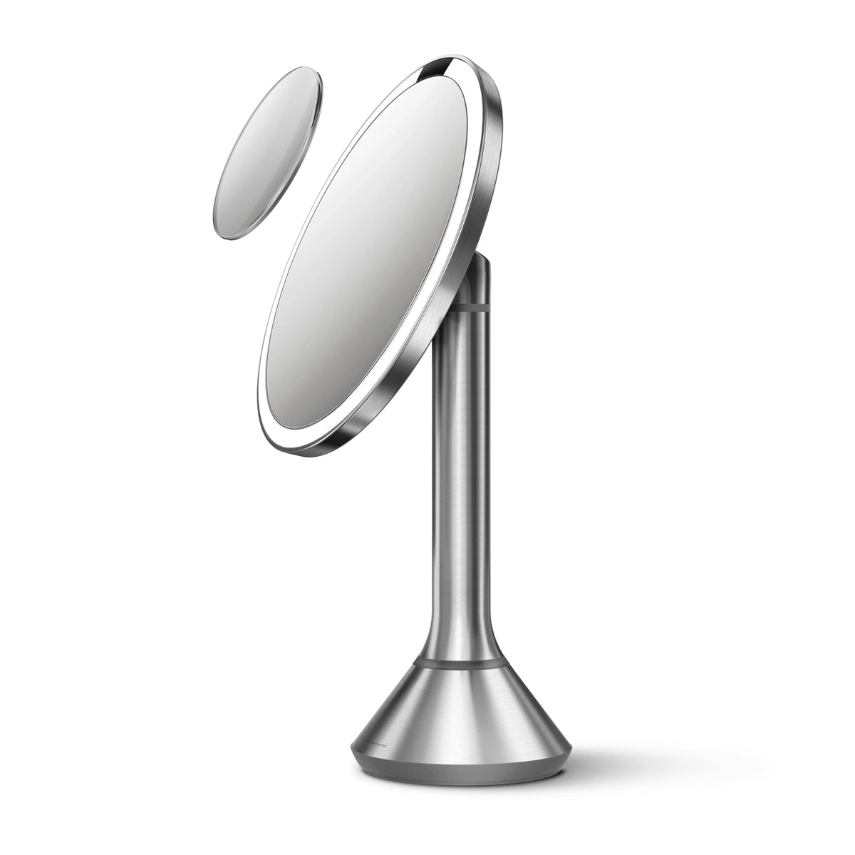 simplehuman 8" Round Sensor Makeup Mirror with Touch-Control Brightness, 10x Magnification, Cordless, Brushed Stainless Steel | Like-New