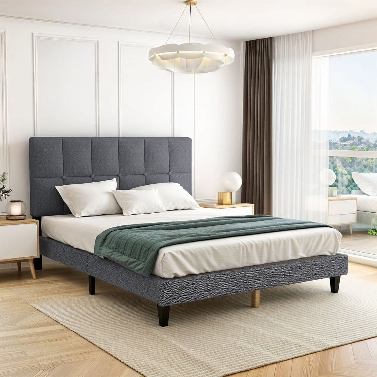 TINKLE WELL Twin Size Platform Bed Frame with Adjustable Headboard, 6" Under-Bed Storage, Solid Wood Frame, No Box Spring Required, 800LB Support, Quiet & Sturdy, Dark Grey