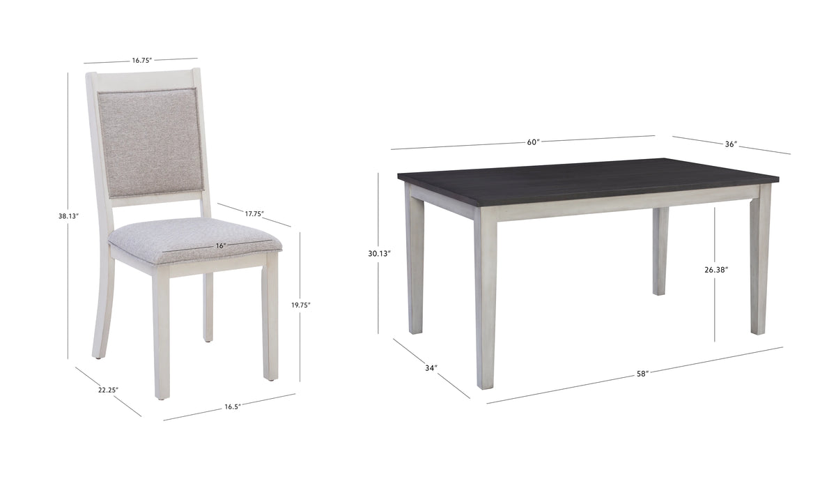 Powell Drew 7-Piece Farmhouse Acacia Dining Table with Chairs, White/Gray