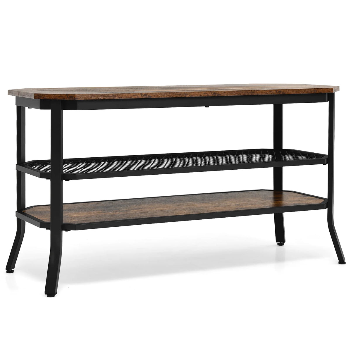 Costway 3-tier TV Stand Console Table Media Entertainment Center w/Mesh Storage Shelf