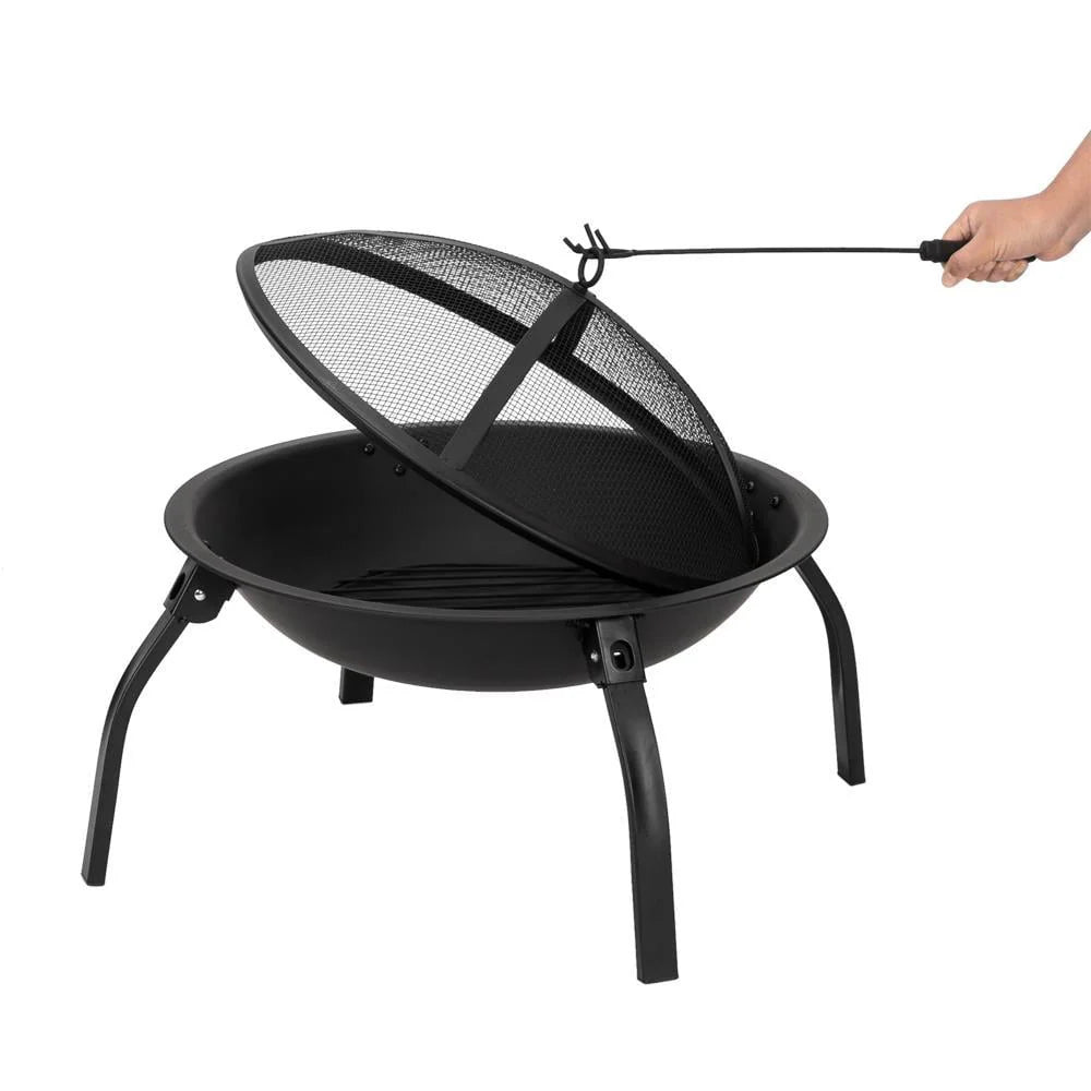 GoDecor 22" Fire Pit Folding Iron Wooden Burning Fire Pit Black