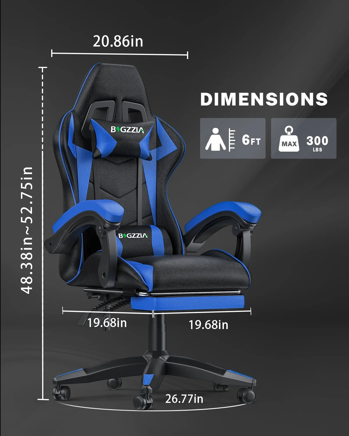 Bigzzia Gaming Chair with Footrest, Gaming Chair for Adult with Headrest and Lumbar Support,Red