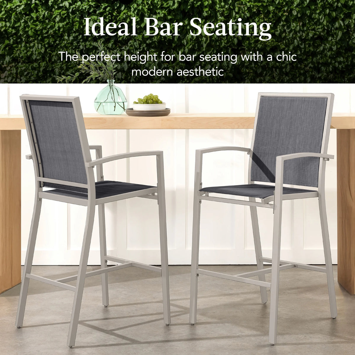 Best Choice Products Outdoor Barstools Set of 2, Bar Height Patio Chairs w/ All-Weather Mesh - Black/Black