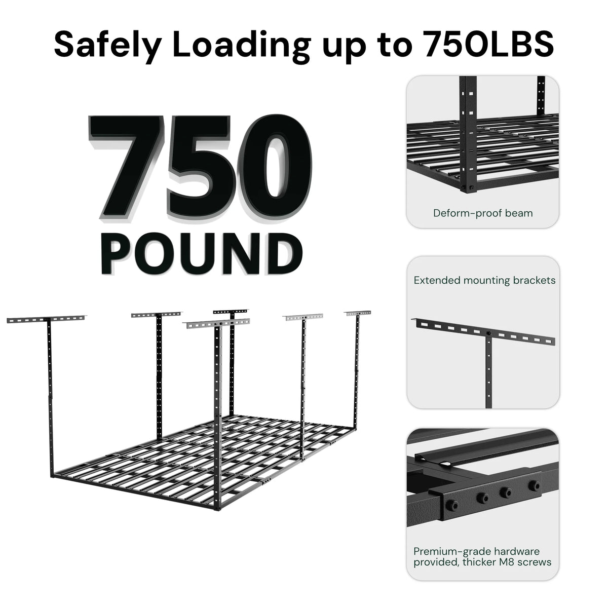 SunsGrove 4��8FT Overhead Storage Rack, 1 Pack, Black