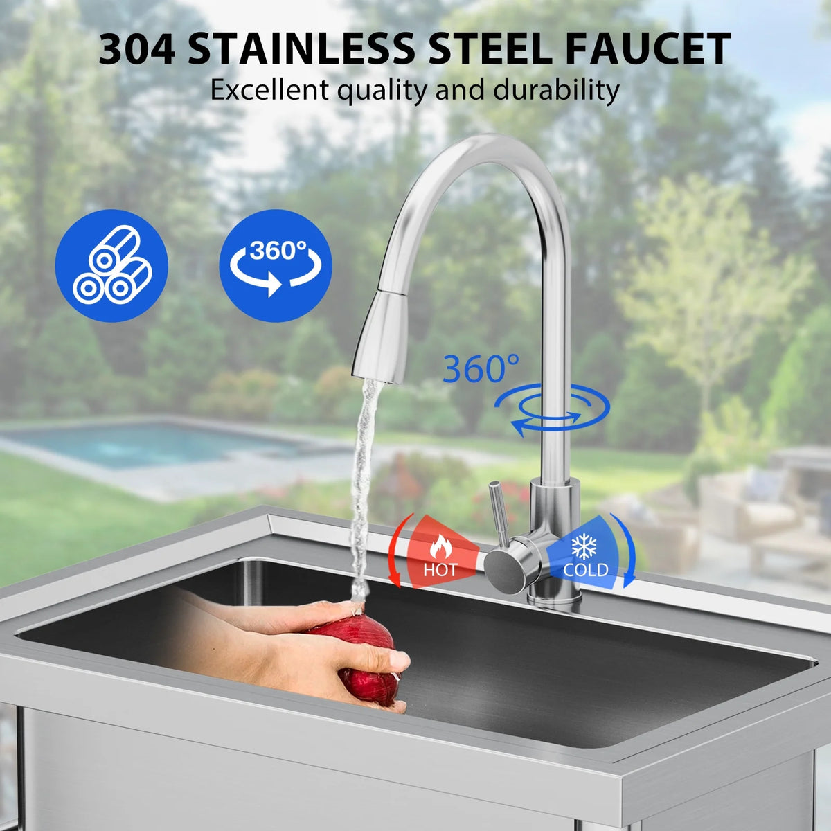 Maritcute 28"x20"x34" Stainless Steel Utility Sink with Hot/Cold Faucet, NSF Certified, for Home and Commercial Use