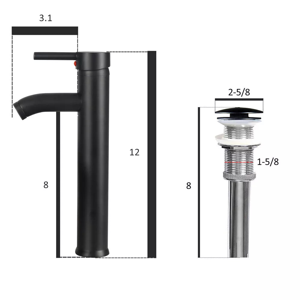 FULLWATT Bathroom Ceramic Sink Vanity Vessel Basin Porcelain Faucet Drain Combo Rectangle,White