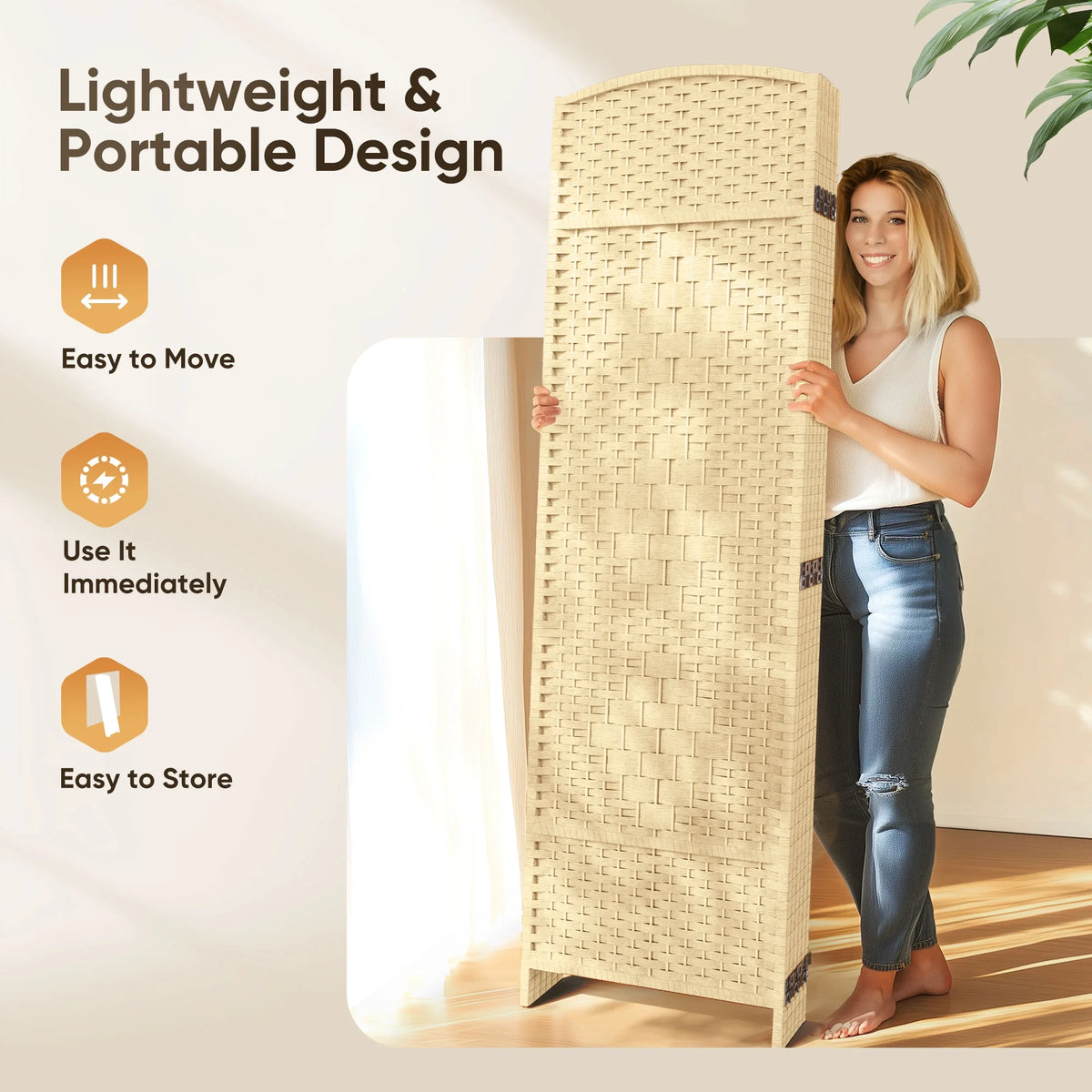 Jostyle Room Divider 6ft. Tall Extra Wide Privacy Screen, Folding Privacy Screens Freestanding Nature