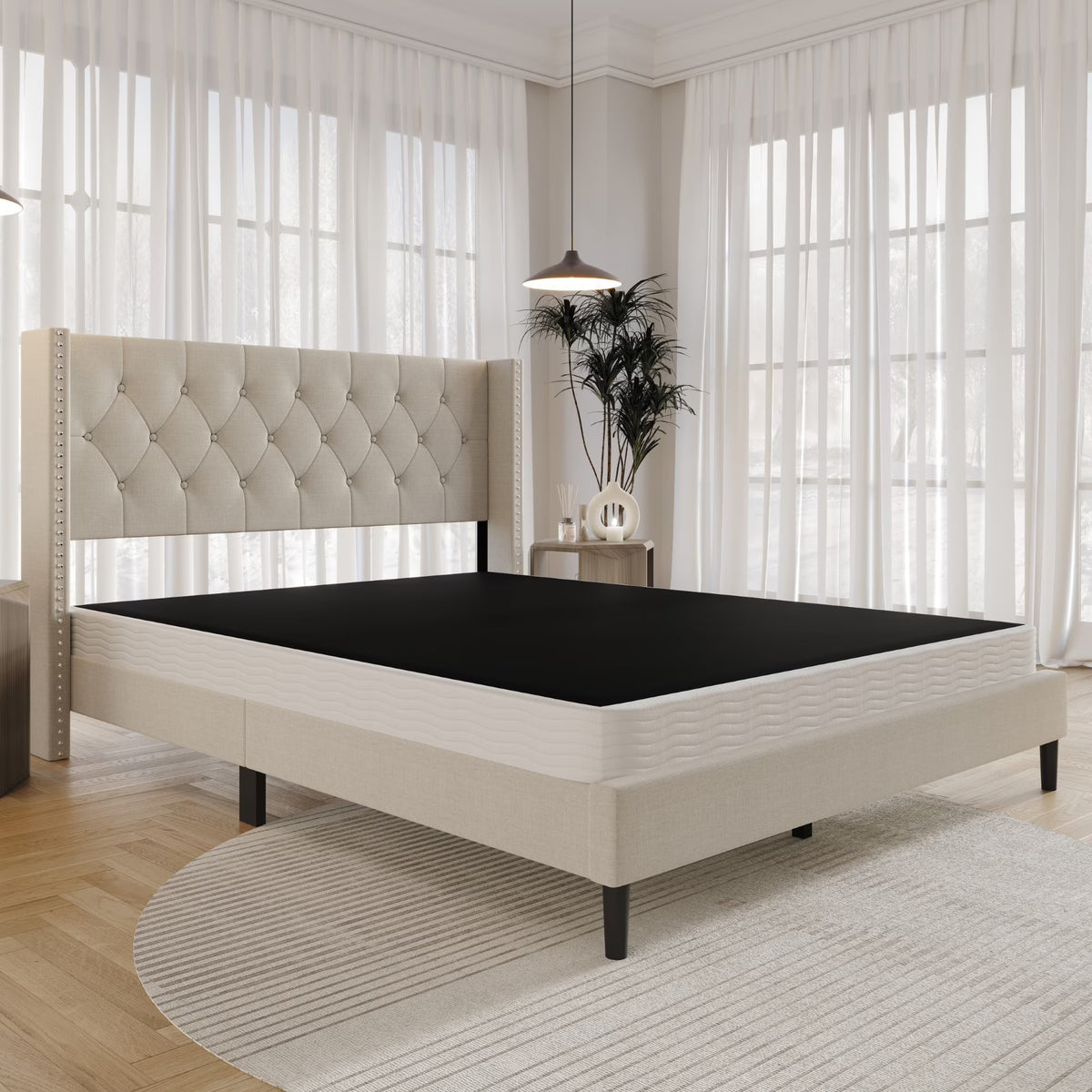 Home Design Concord Queen 5" Metal Box Spring with Strong Metal Slats, Black/White, Easy Assembly